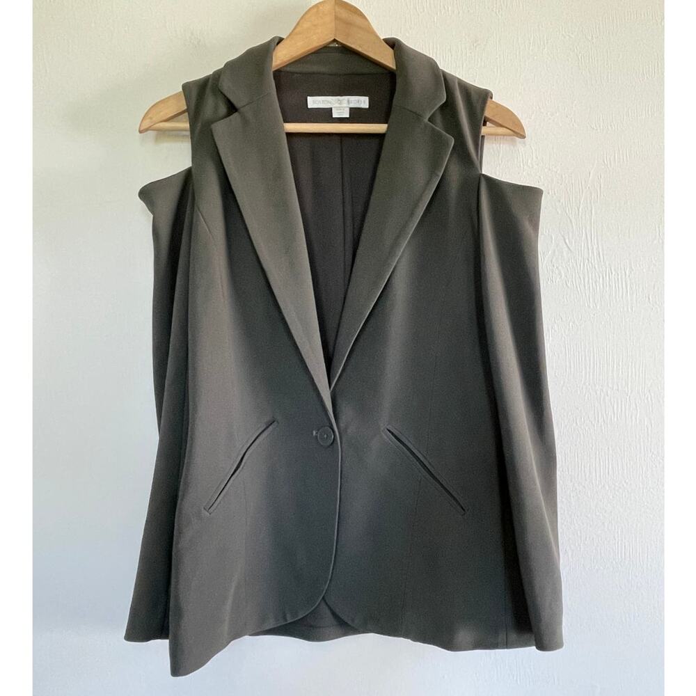 BOSTON PROPER Beyond Travel Collection olive green cold shoulder cutout blazer